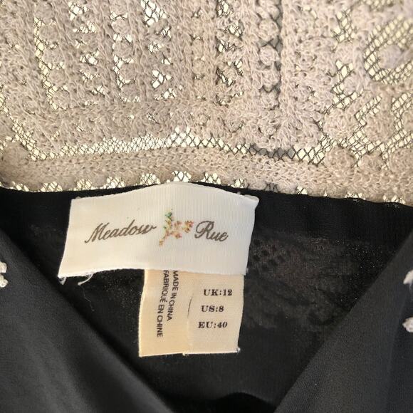 Anthropologie Meadow Rue EUC Women's Embroidered Tulip Hem Black Dress 8 - Picture 3 of 9